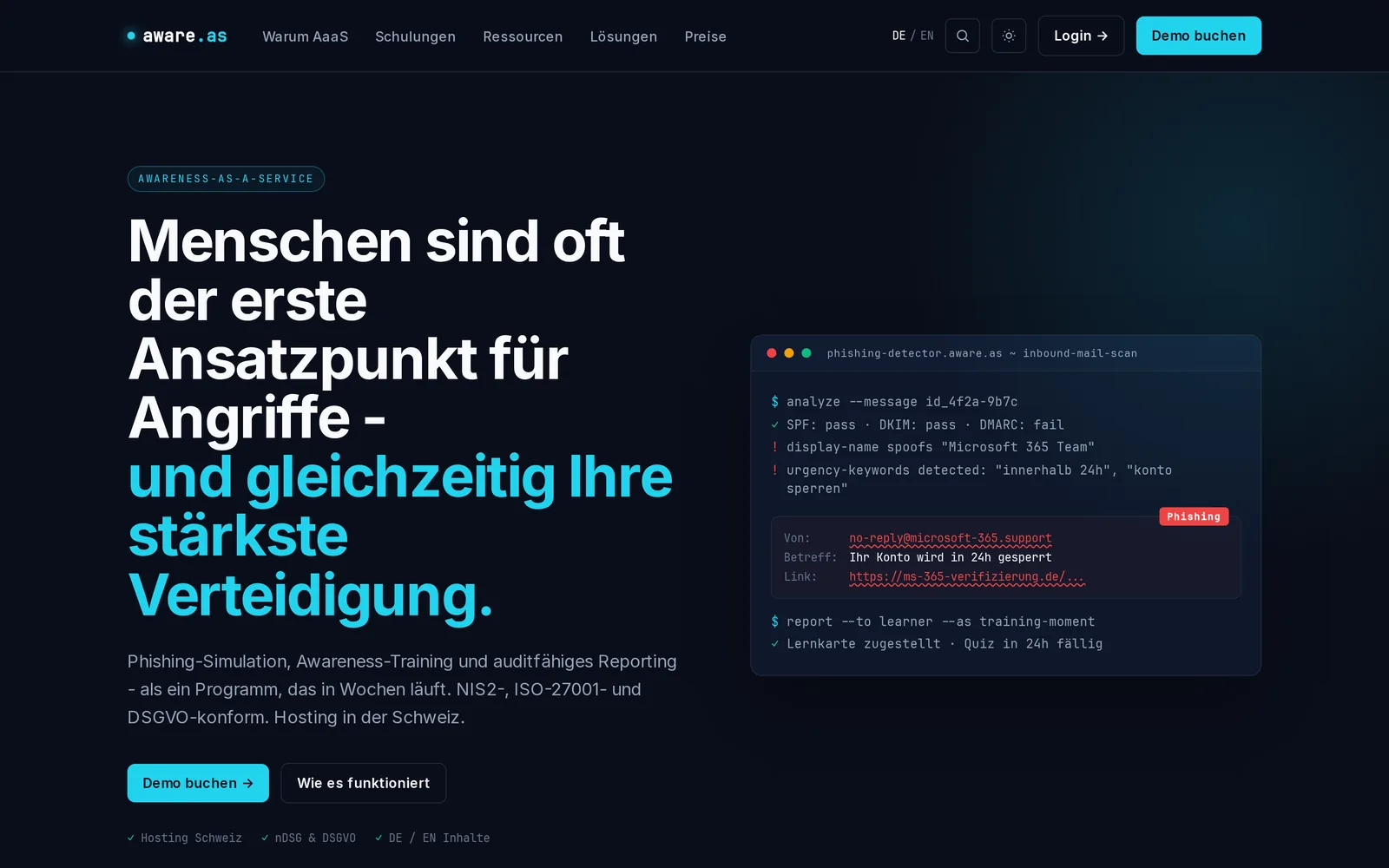 Screenshot der Webseite awareness-as-a-service.com